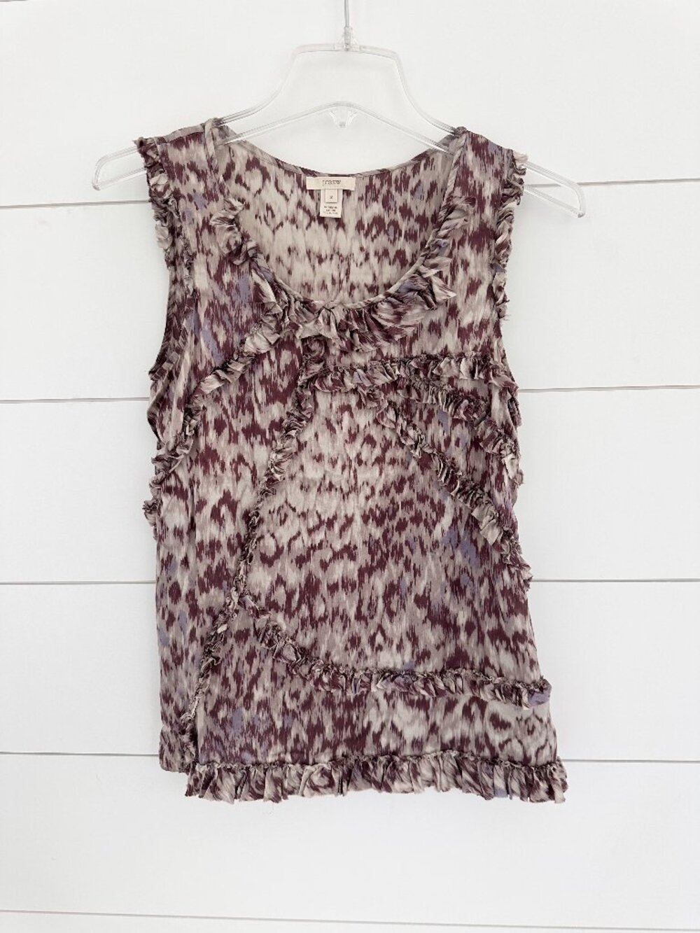 J.CREW 100% Silk Ikat Abstract Ruffle Sleeveless Tank Blouse Size 2